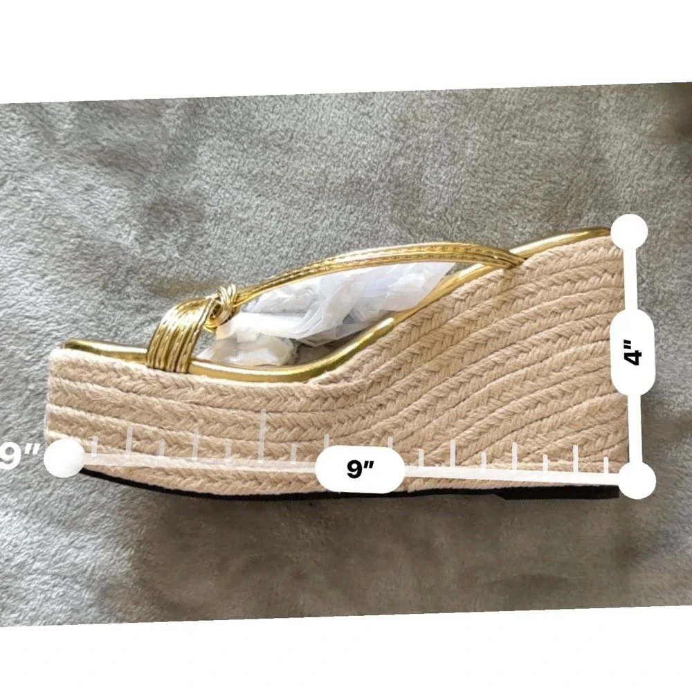 Gold Metallic Wedge Espadrille Platform Sandals Knotted Straps Square Toe Sz 6